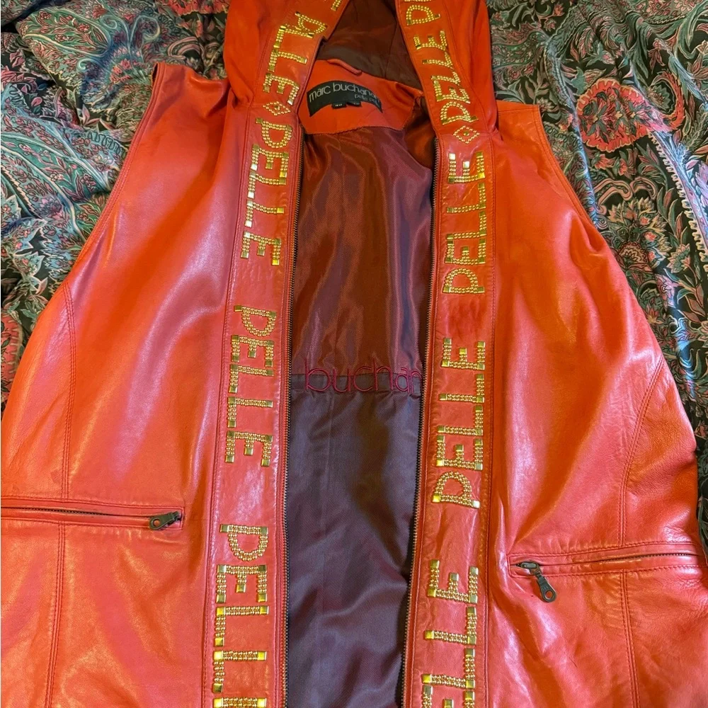 Pelle Pelle Red Leather Jacket with Gold Accents - Picture 2 of 5